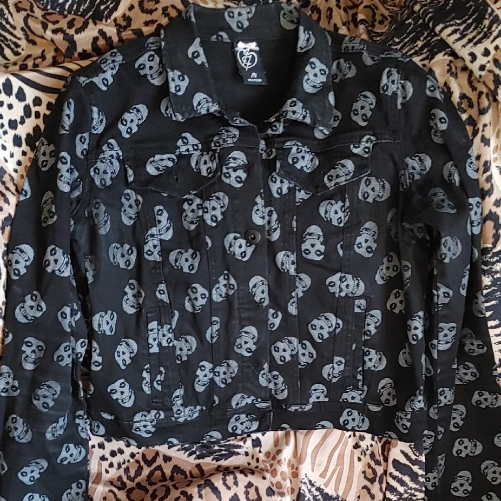 Black Skull Print Women's Jacket